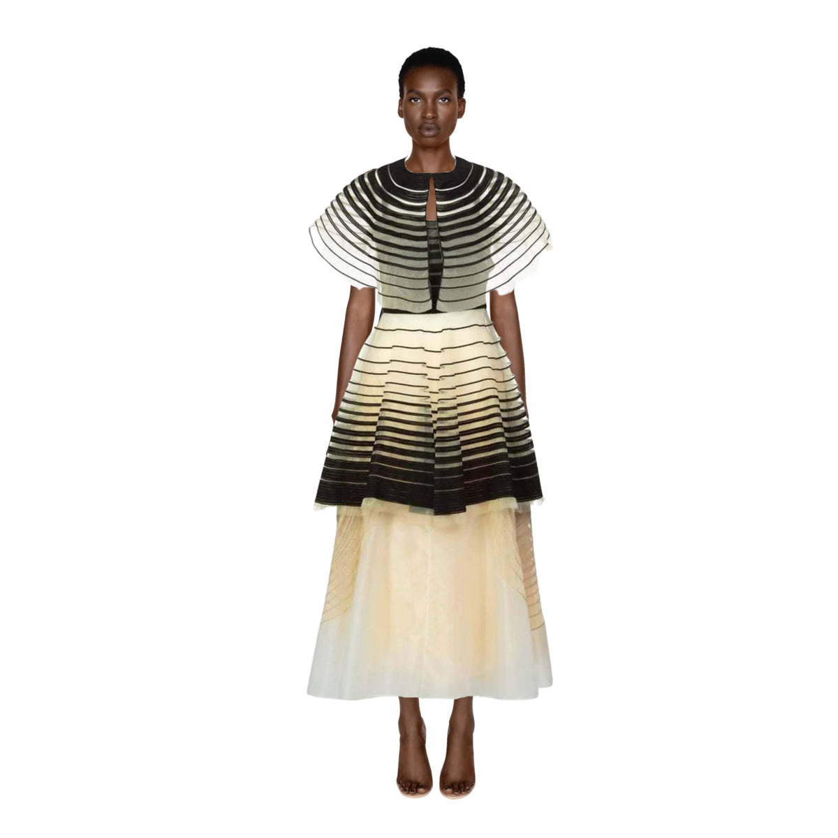 FENDI Black Cut-Out Three Piece Suede Dress Cape Skirt Set | Size XS/S