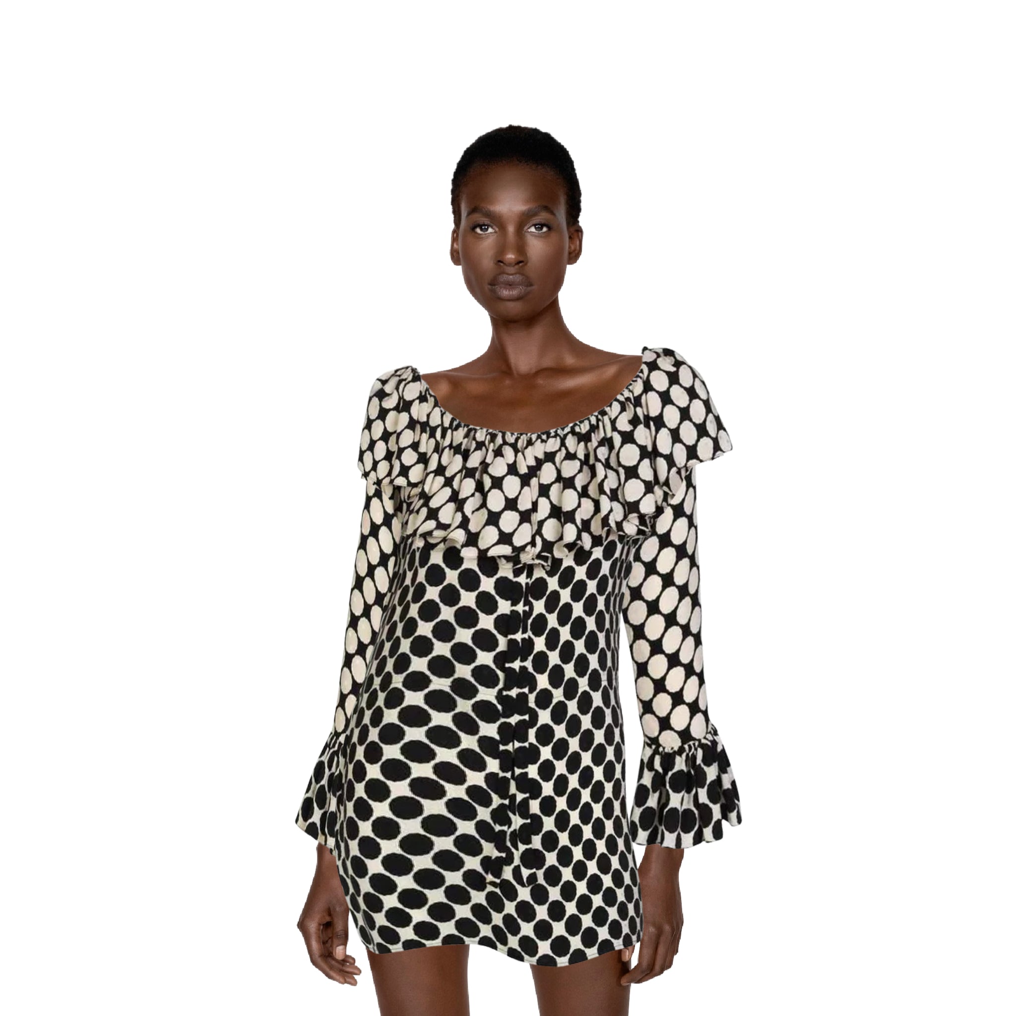 SAINT LAURENT Black White Polka Dot Blouse Size US 6 EU 38