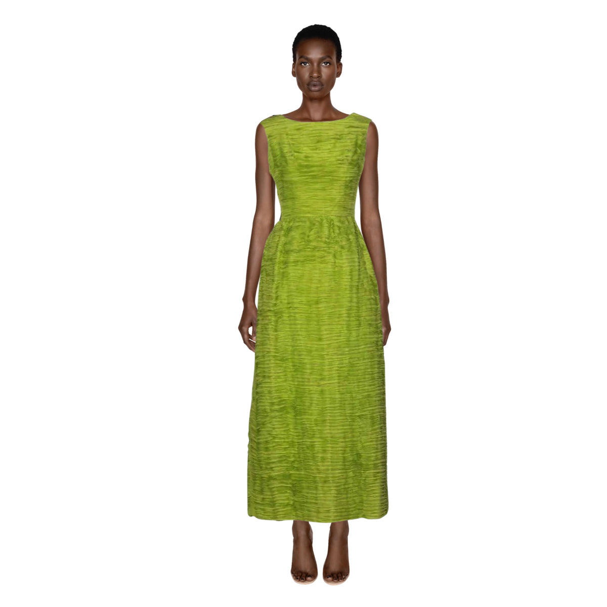 SYBIL CONNOLLY Green Linen Pleated Dress | Size S/M