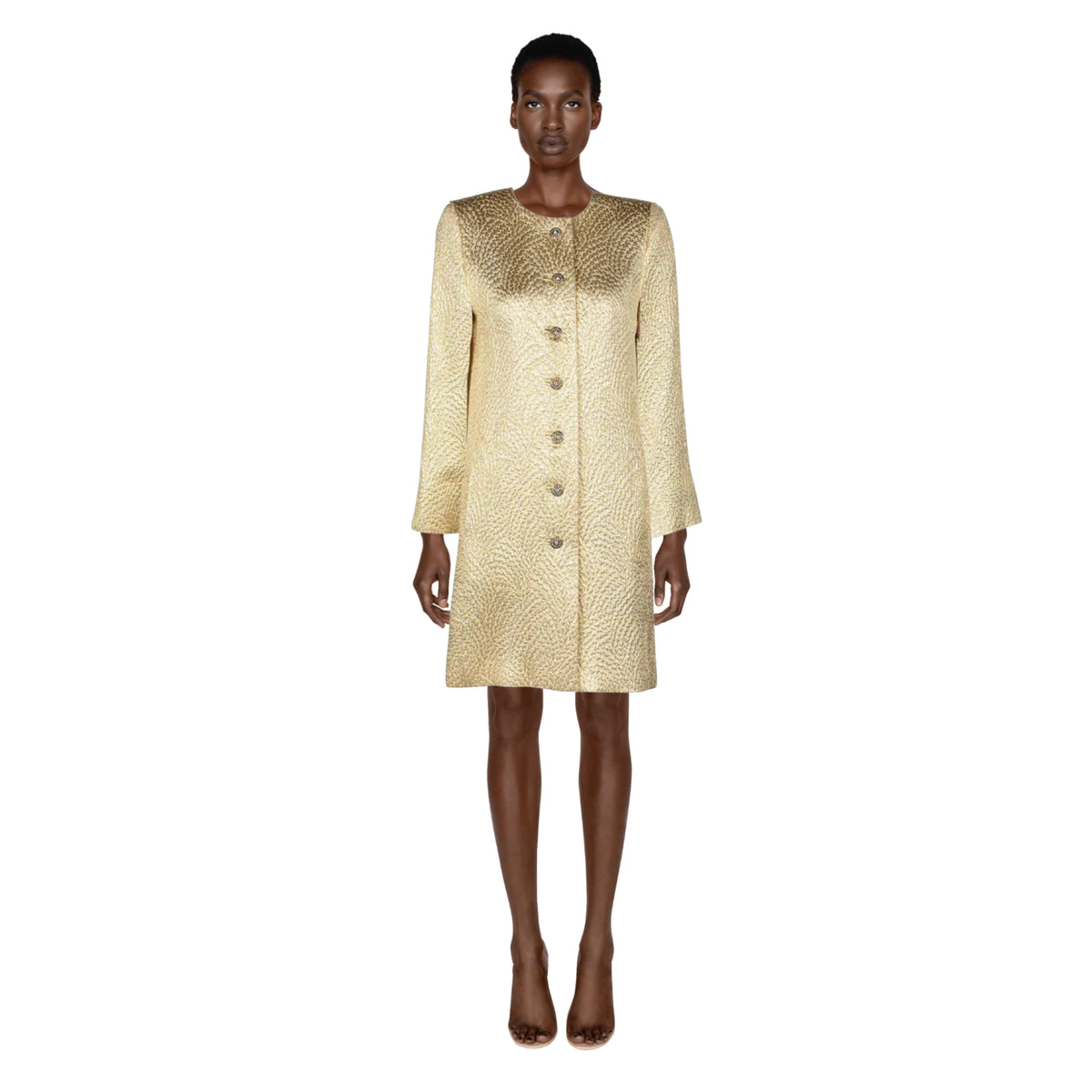 YVES SAINT LAURENT Gold Evening Coat with Jeweled Buttons 1990s | Size 38 FR