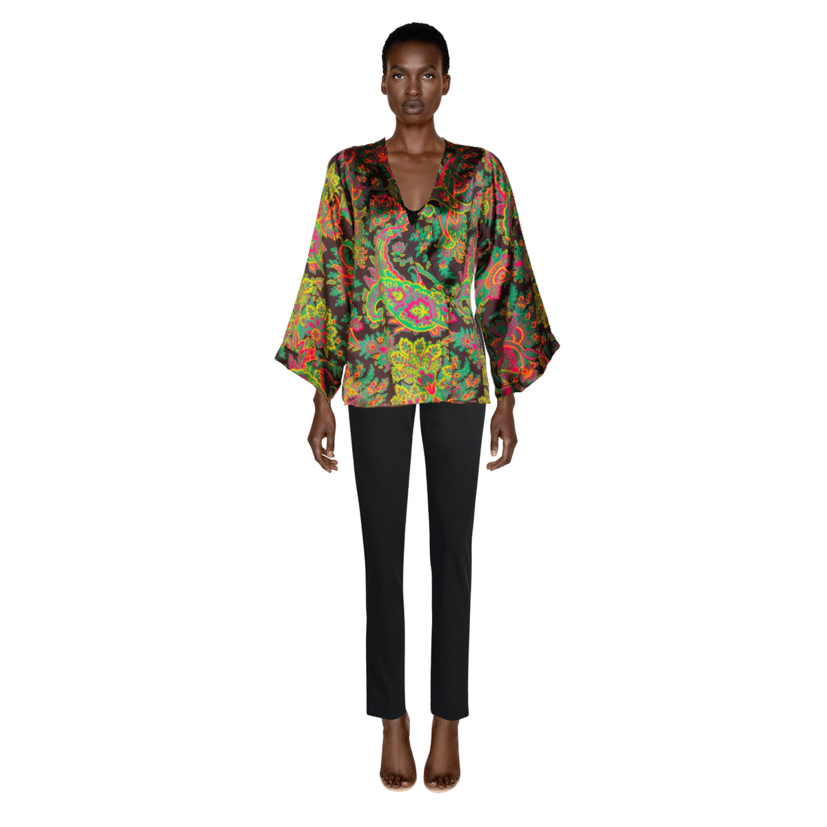 YVES SAINT LAURENT Psychedelic Paisley Silk Kimono Jacket YSL | Size 36 FR