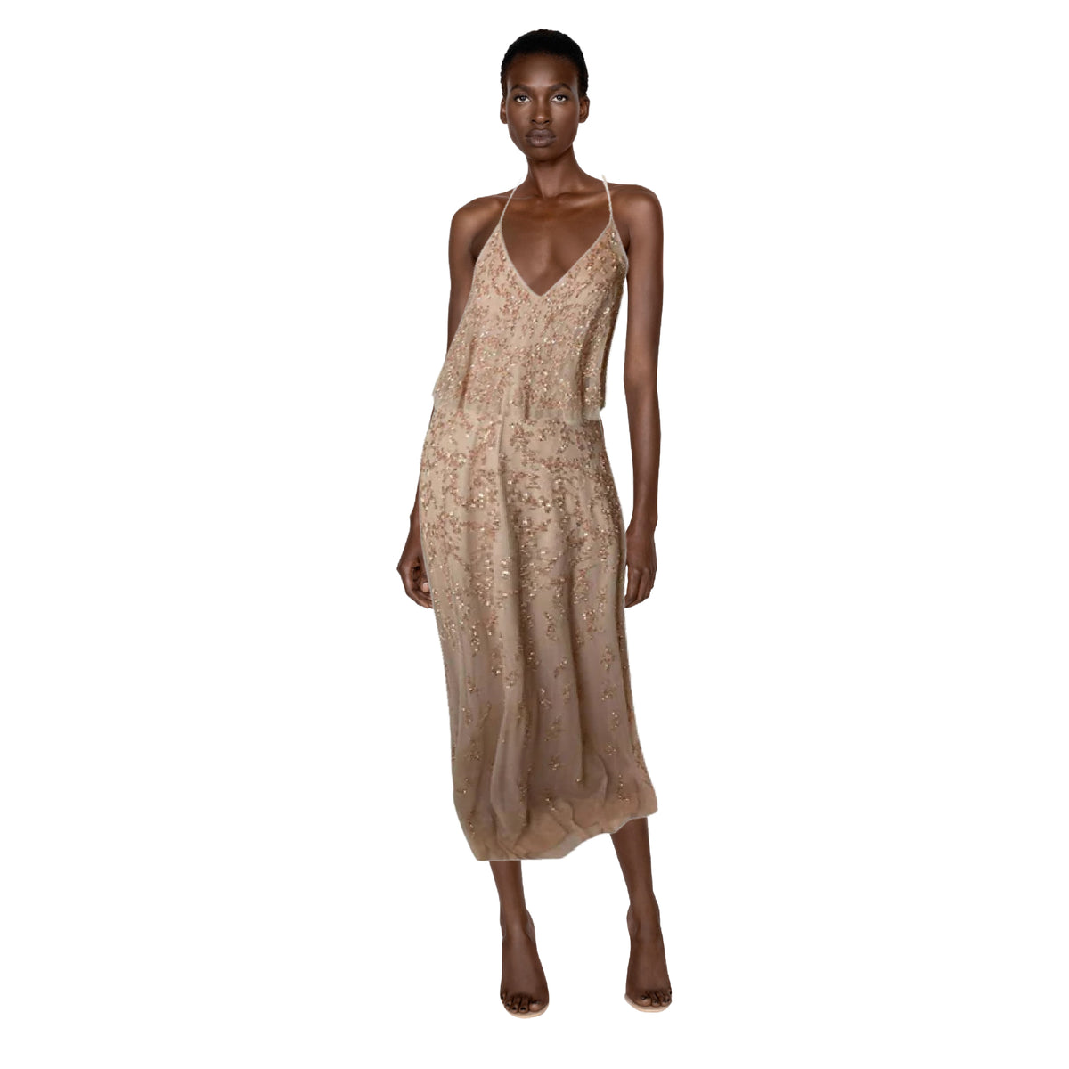 AIDAN MATTOX Taupe Gown with Sequin Detail | Size US 12