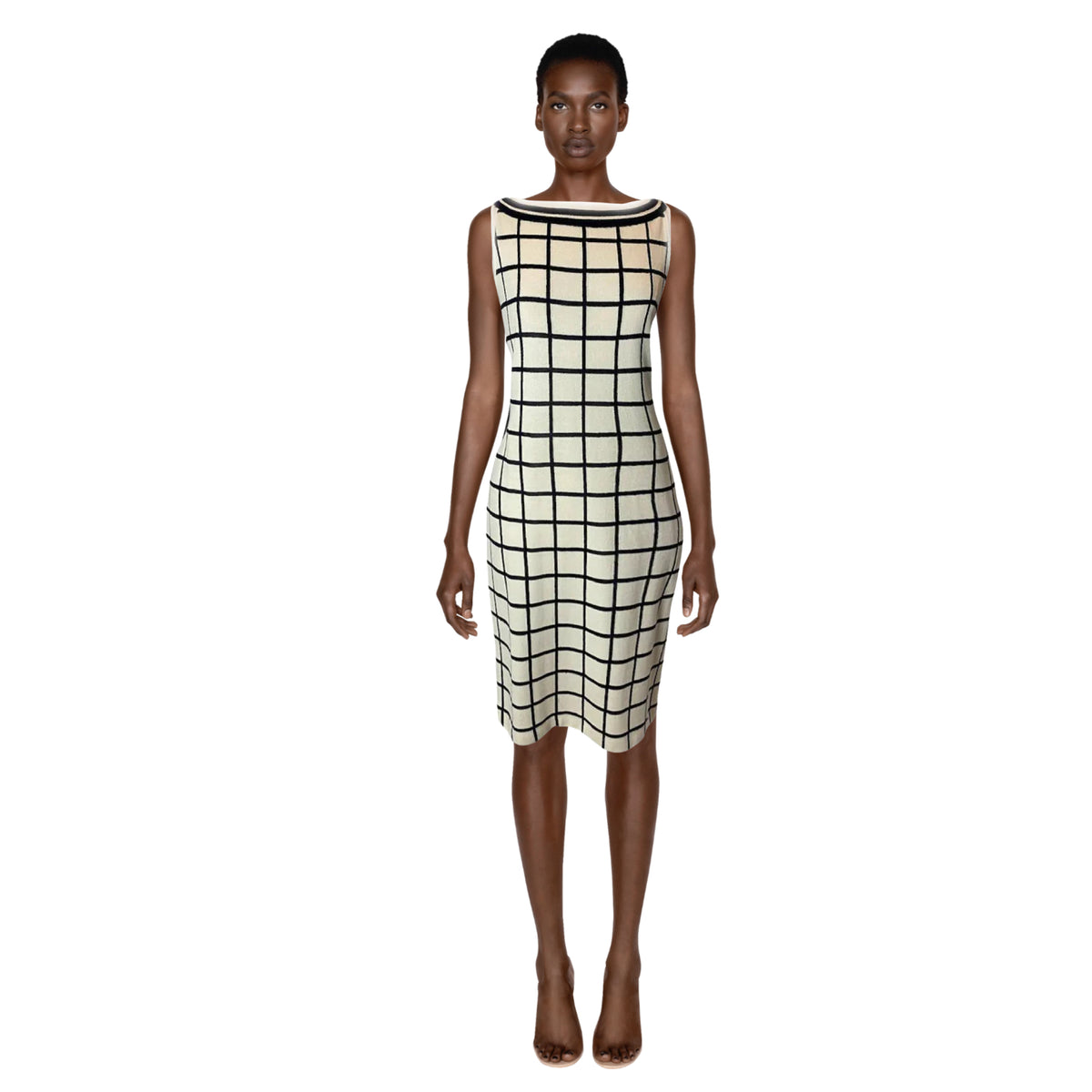 ST. JOHN White and Black Checkered Pattern Dress | Size US 10