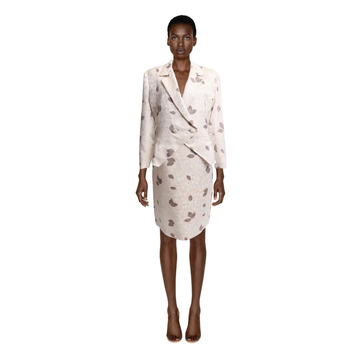 90's Travilla Leaf Print Silk Skirt Suit | Size L/XL