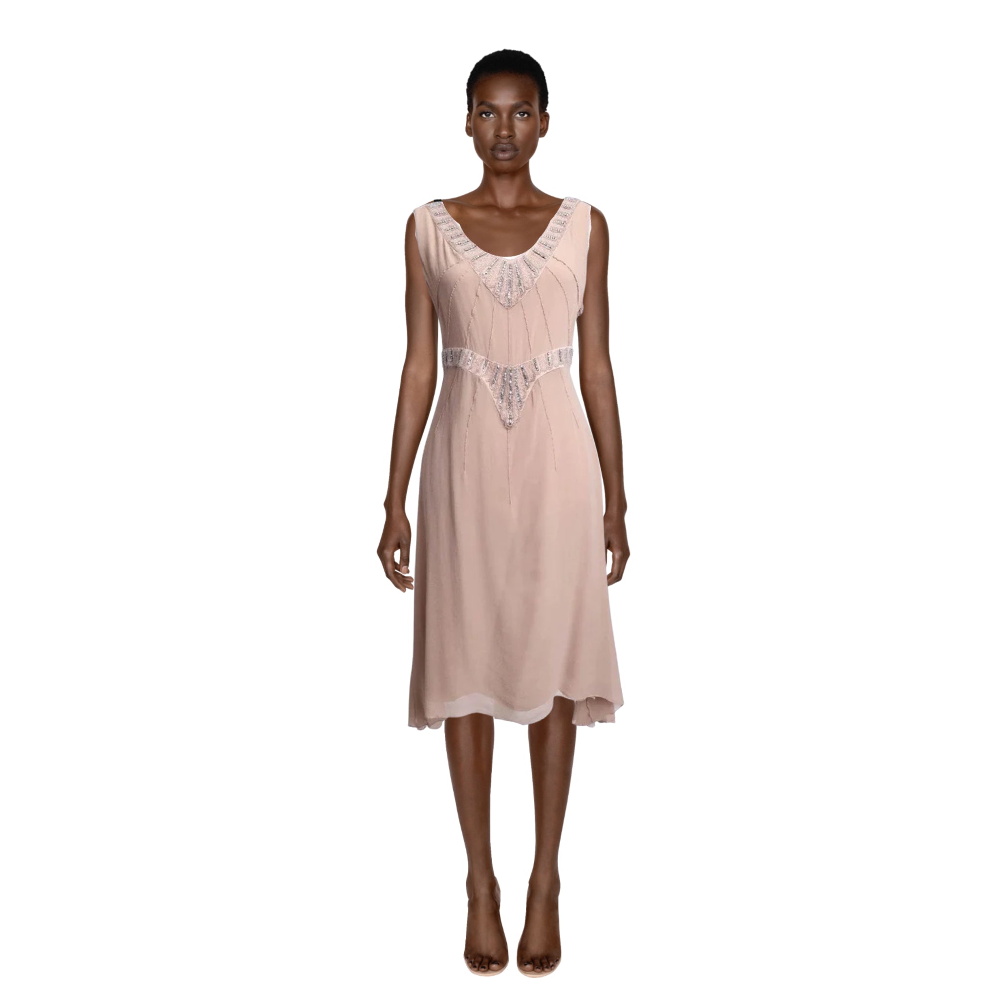 1990 s Tan Silk Beaded Slip Dress Size S theREMODA