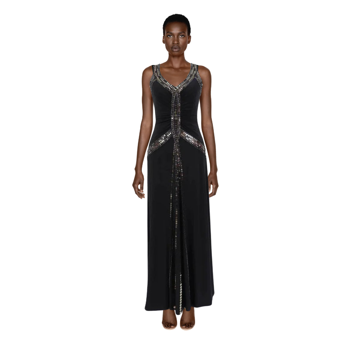 SUE WONG Black Sequin Halter Dress | Size S/M