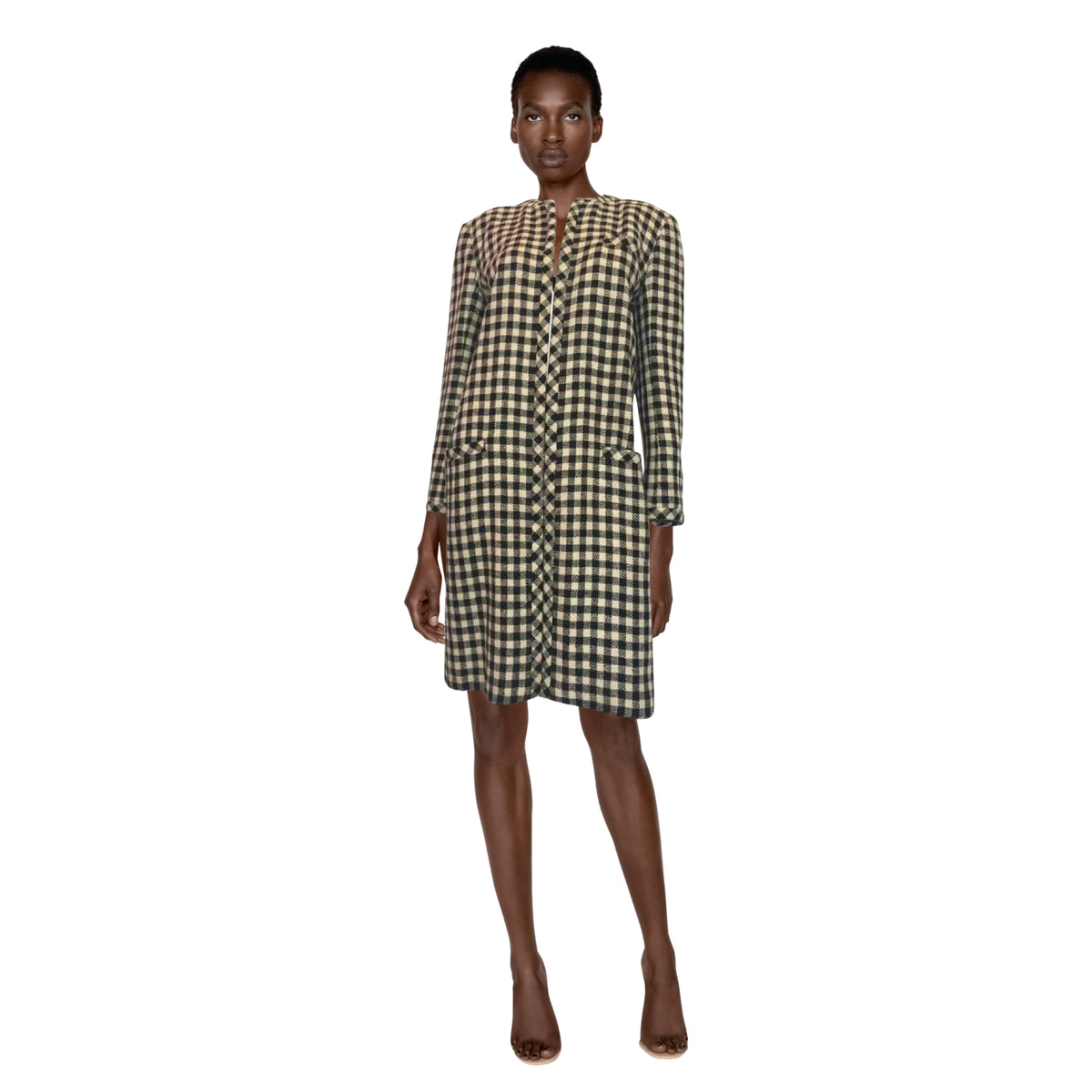 VALENTINO Black & White Checkered Wool Coat | Size XS/S