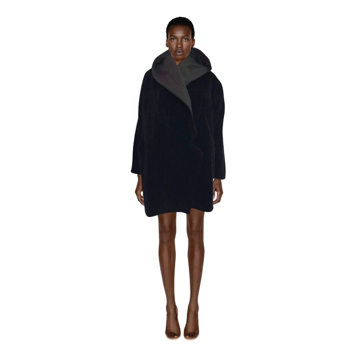 VERSACE Black Velvet Oversized Hooded Coat | Size L/XL