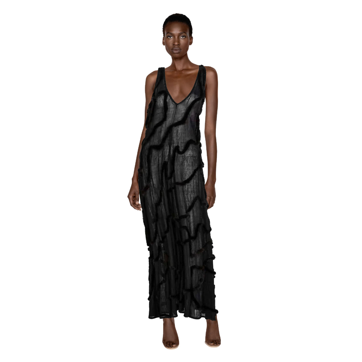 Fendi Black Semi-Sheer Maxi Dress | US M/L