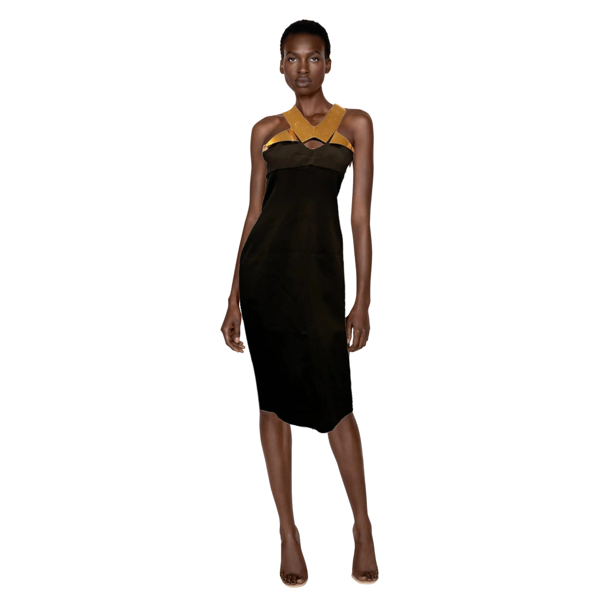 BURBERRY Black and Gold Midi Dress | Size 42