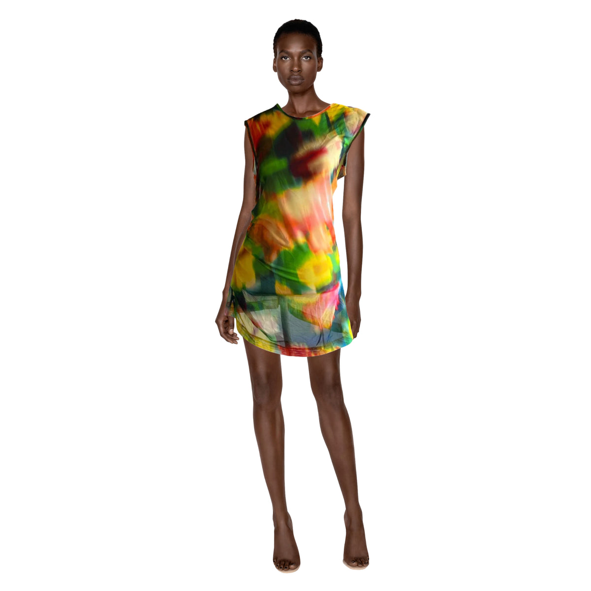 DRIES VAN NOTEN Ruched Mesh Multicolored Mini Dress | Size M