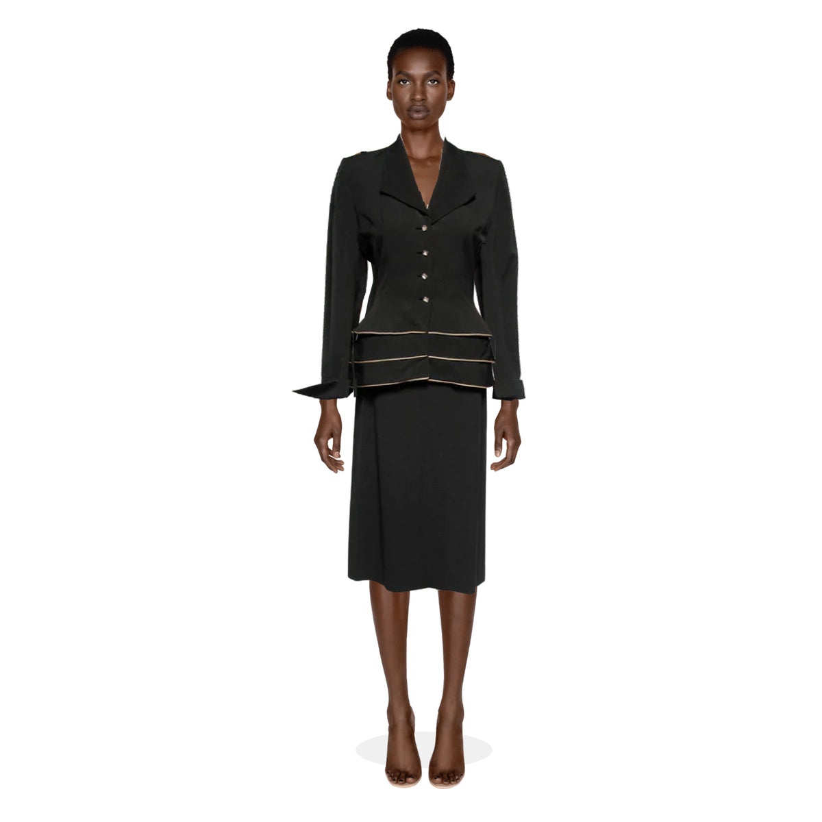 LILLI ANN DOCUMENTED 1953 Black Ripple Wool "New Look" Skirt Suit | Size M/L