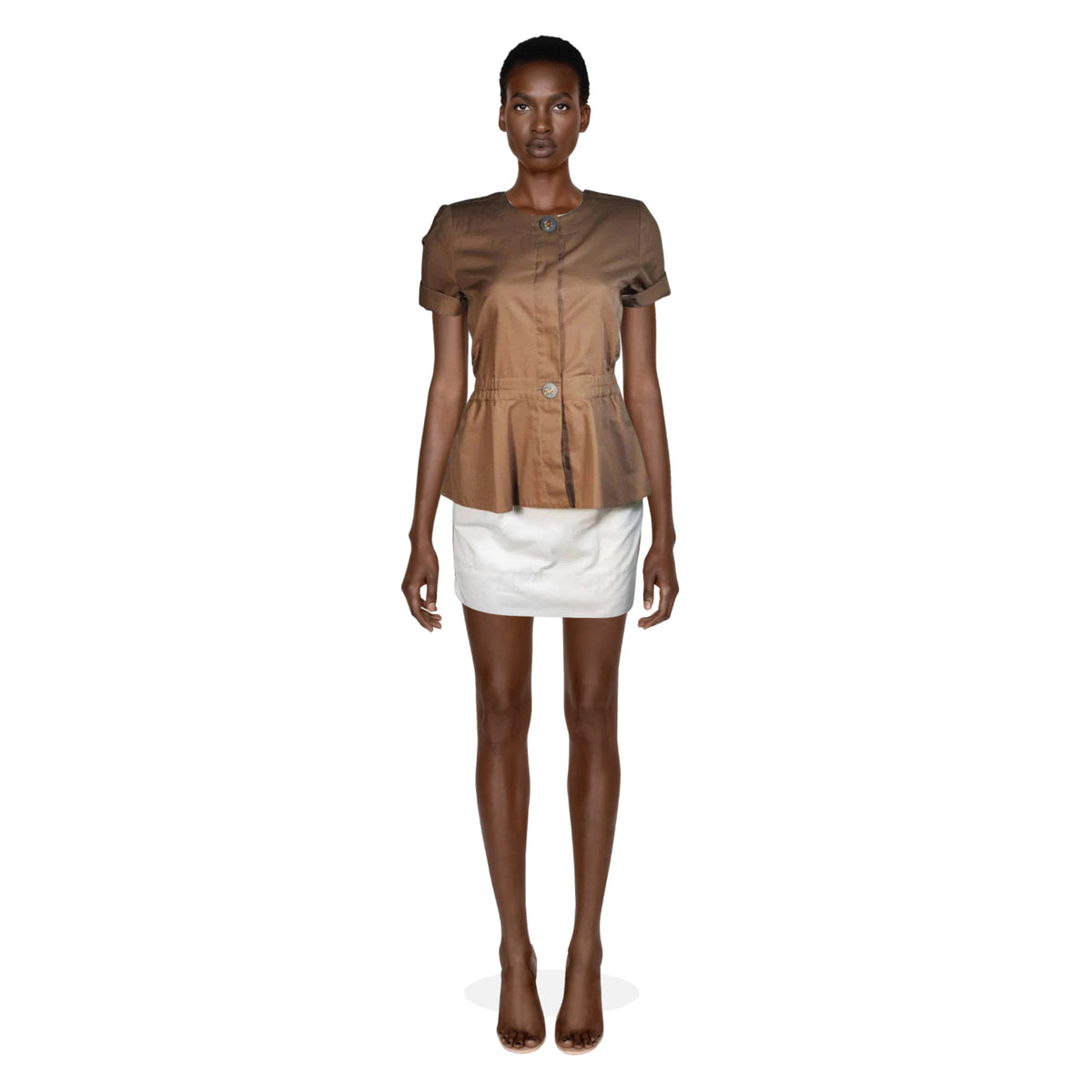 HERMES Khaki and White Safari Style Skirt Suit | Size 2/4