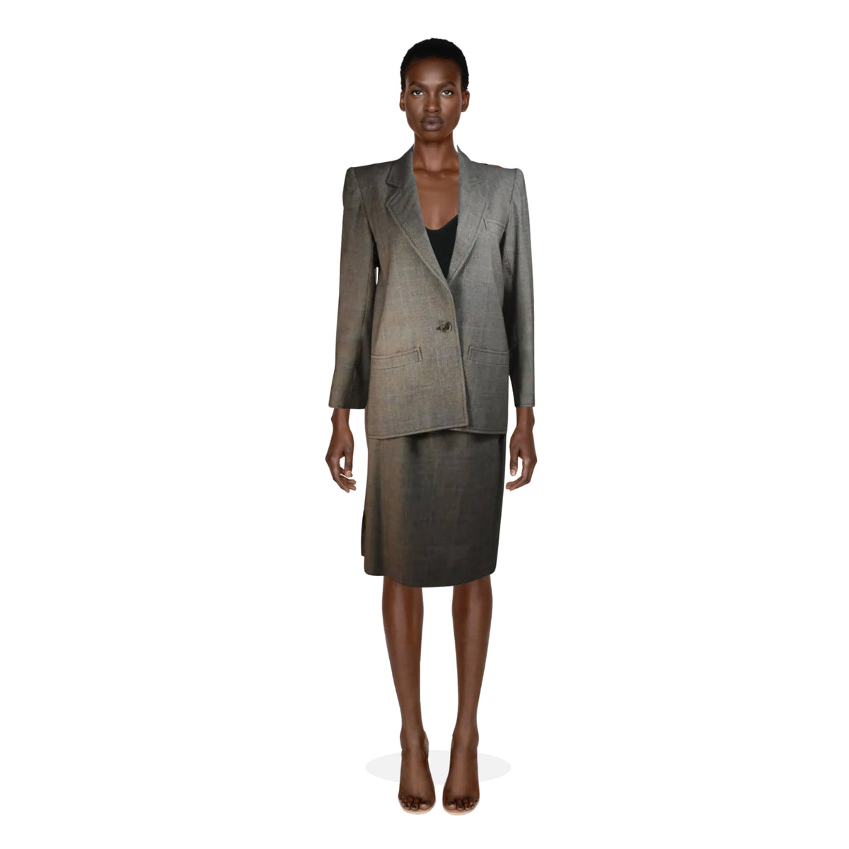 YVES SAINT LAURENT Grey Wool Skirt Suit | Size 38-40