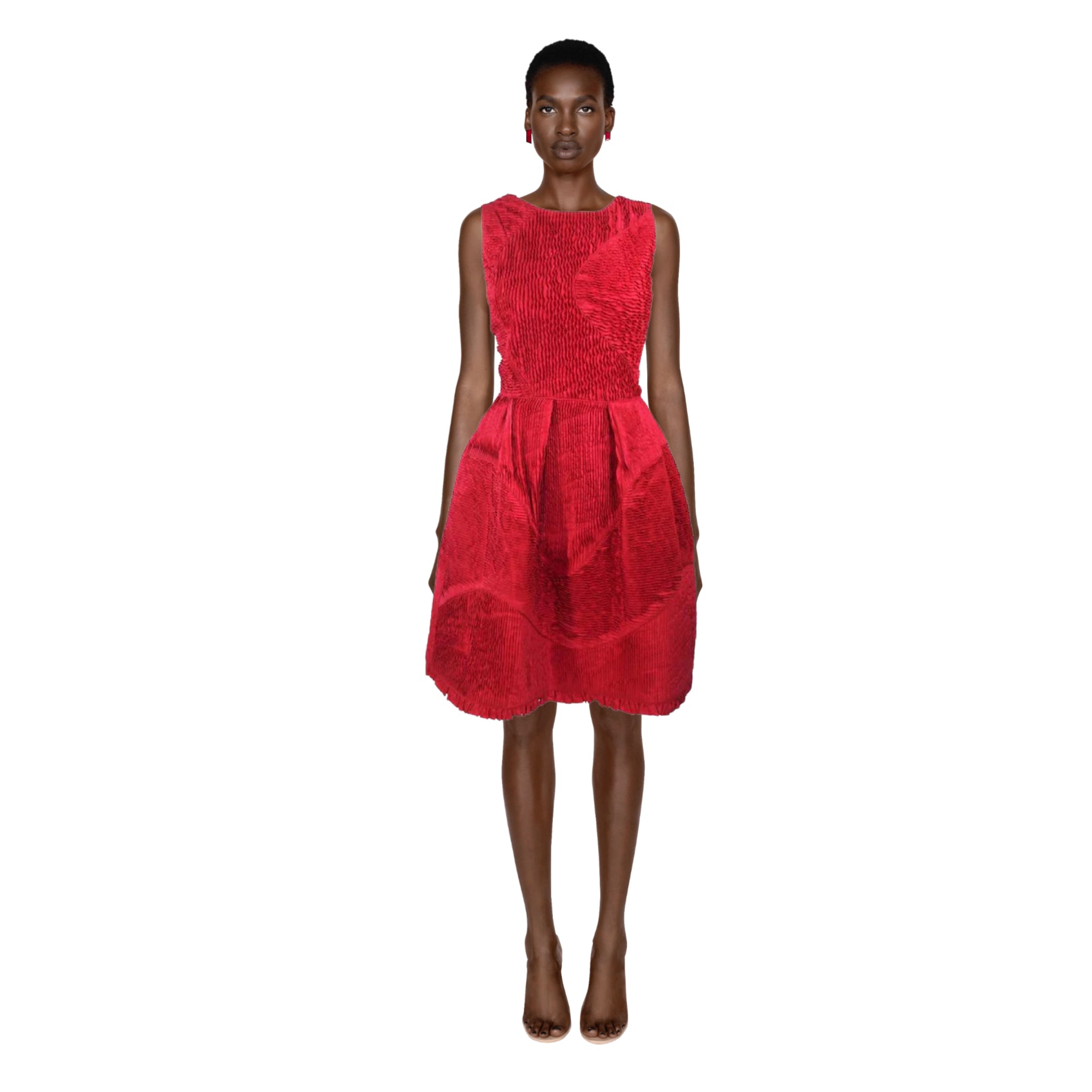 Oscar De La Renta Red Gathered Pintuck Cocktail Dress 10 theREMODA