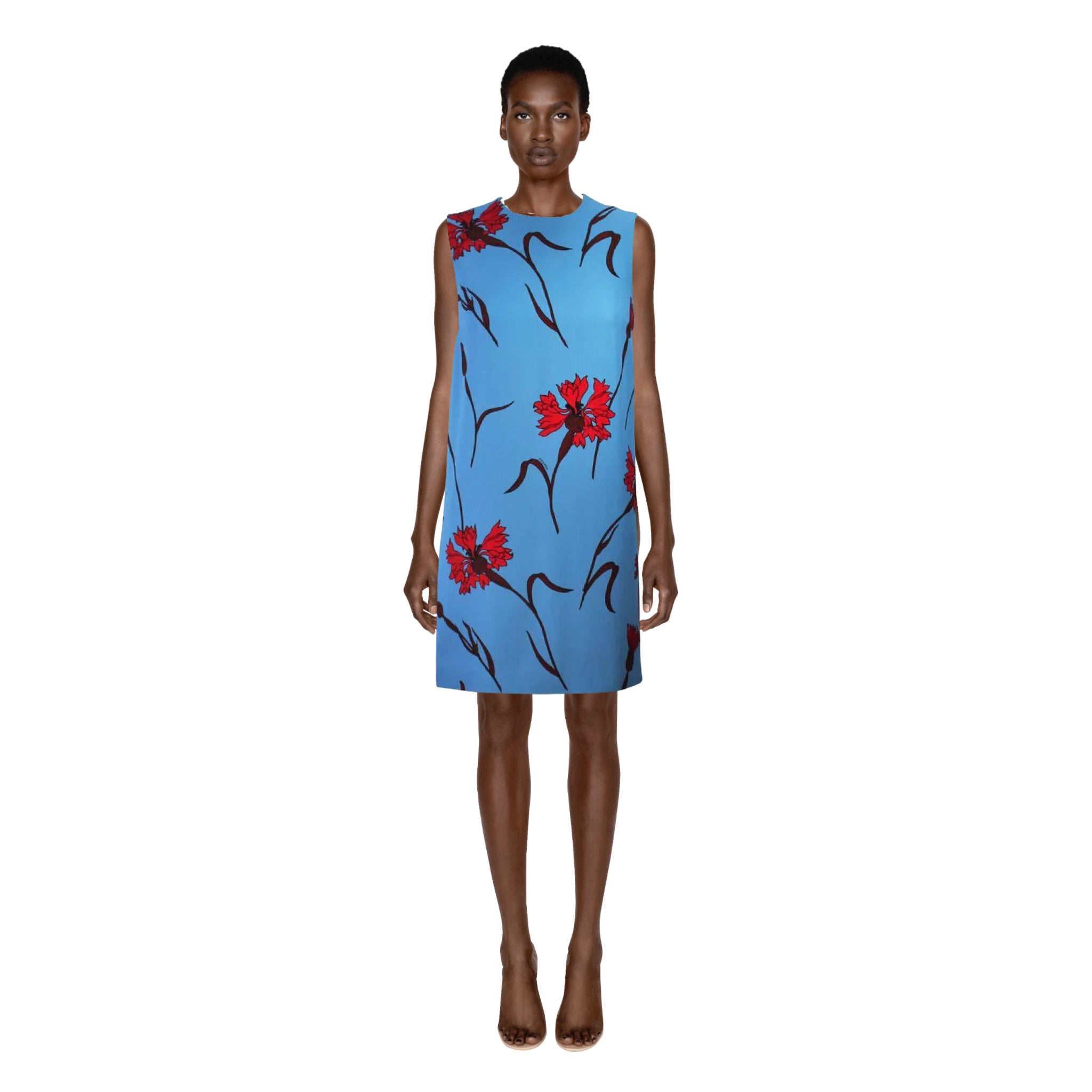 Miu Miu Blue Shift Dress with Red Floral Print | 36 – theREMODA