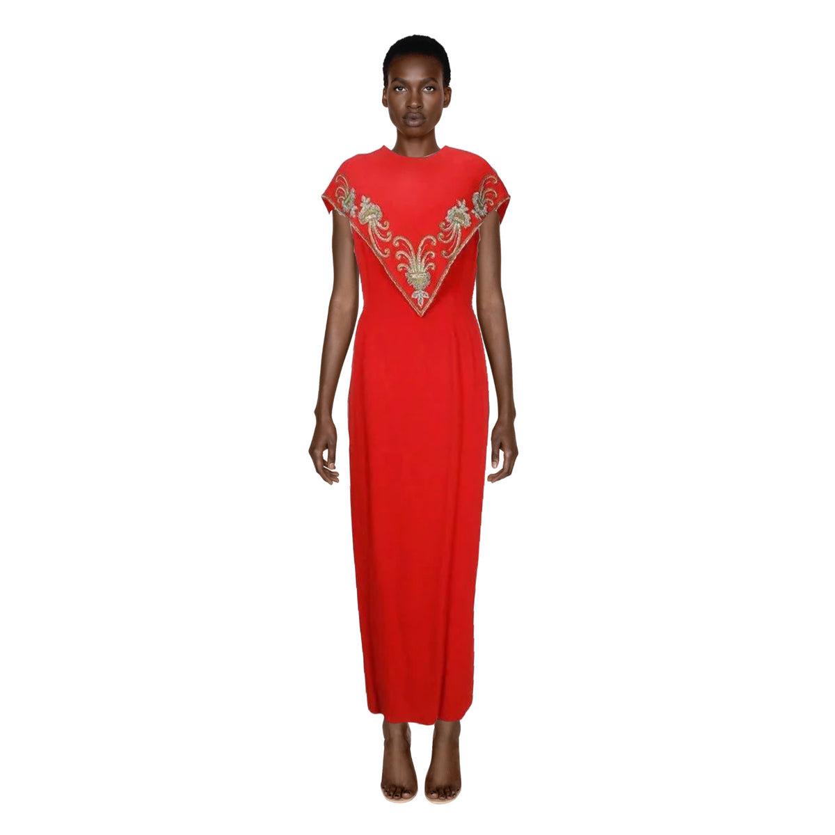 Mr. Blackwell Embellished Red Gown and Matching Caplet | Size M