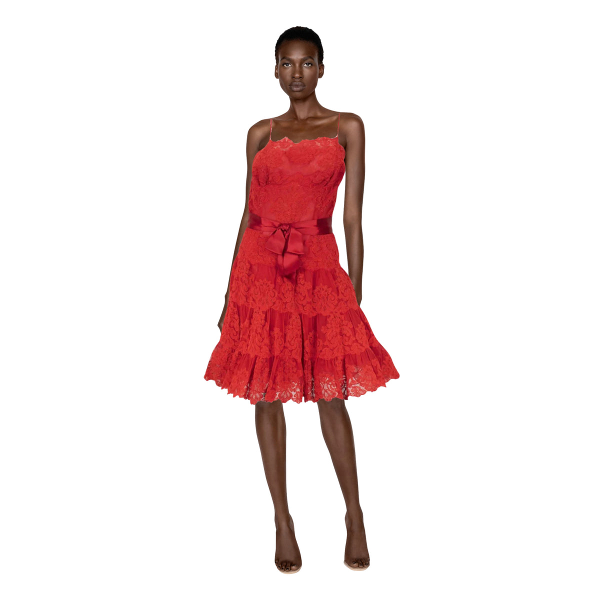 Vicky Tiel Red Lace Cocktail Dress | M