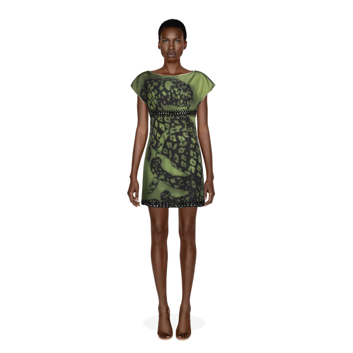 Prada Green Black Chain Inset Printed Shift Dress, Resort 2009 | 46