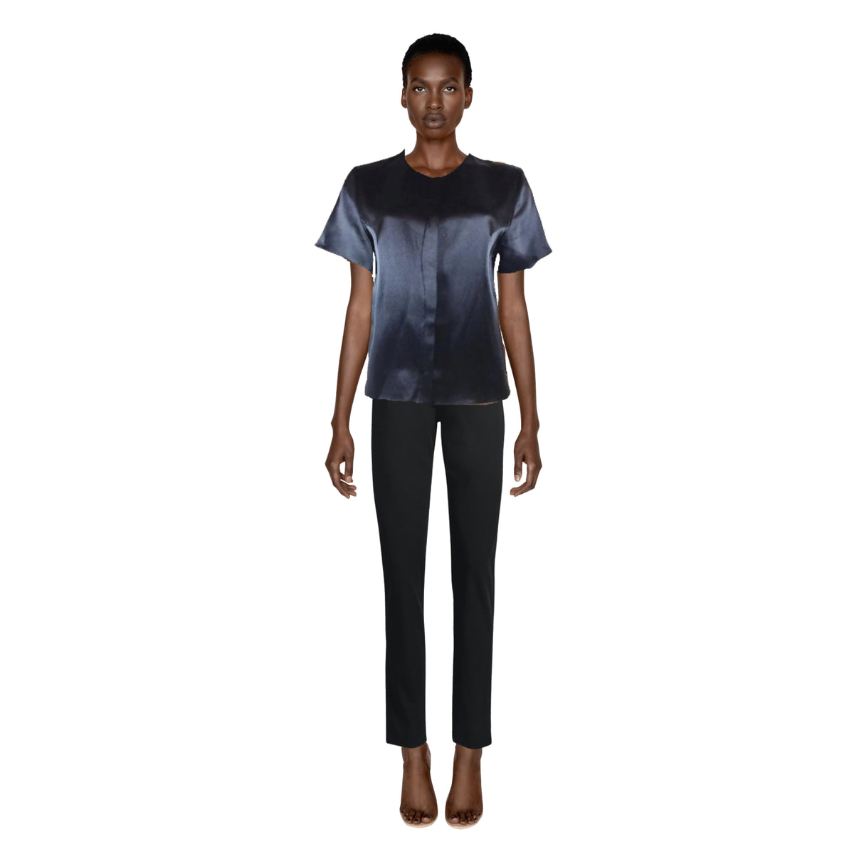 JENNI KAYNE Silk Black Short Sleeve Snap Up Work Blouse | Size XS