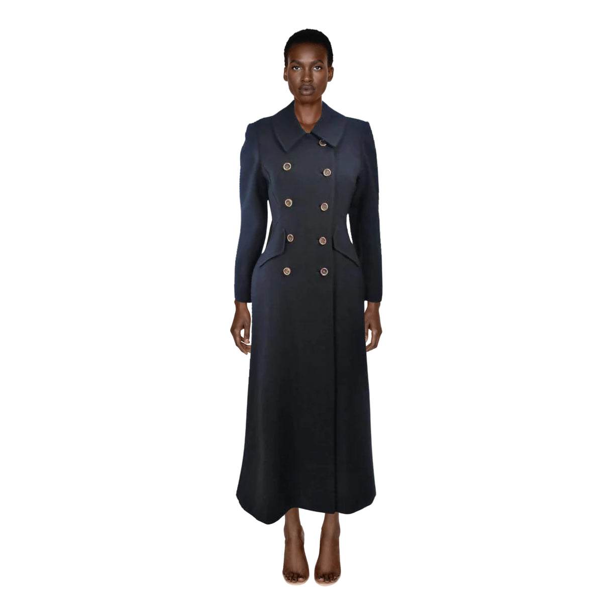 ALTON LEWIS Black Full Length Tailored Double Breasted Wool Coat | US 4-6