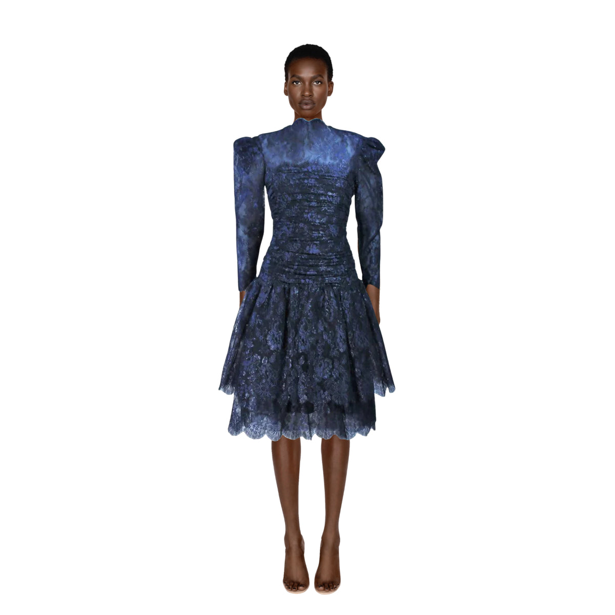 ARNOLD SCAASI Metallic Navy Blue Lace Dress | US 8-10