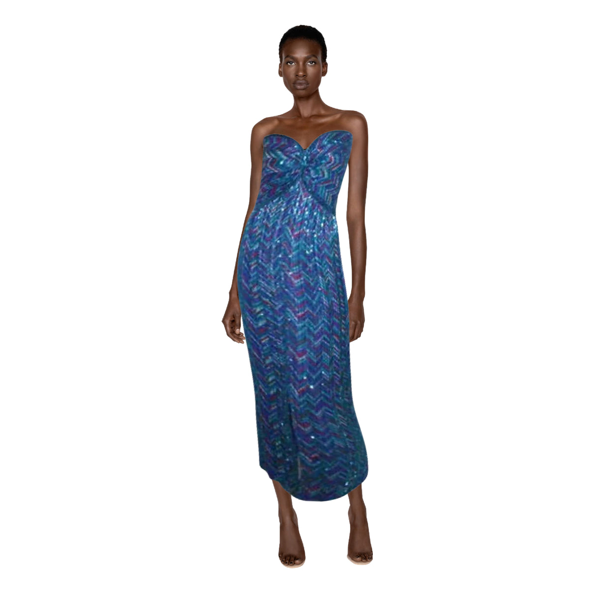 BOB MACKIE 1980's Blue Strapless Beaded Gown | Size S