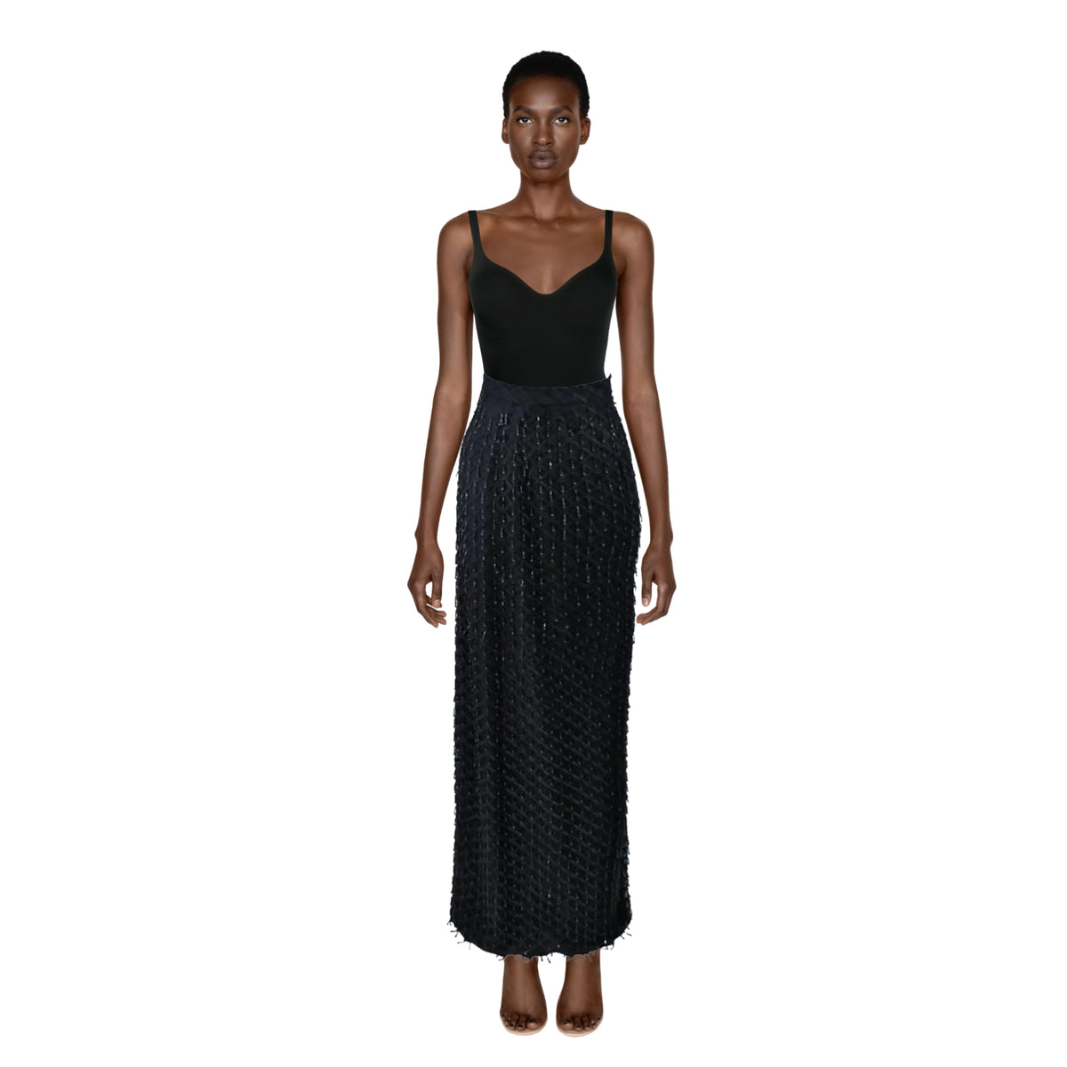 Black Beaded Fringe Evening Skirt | US 12-14
