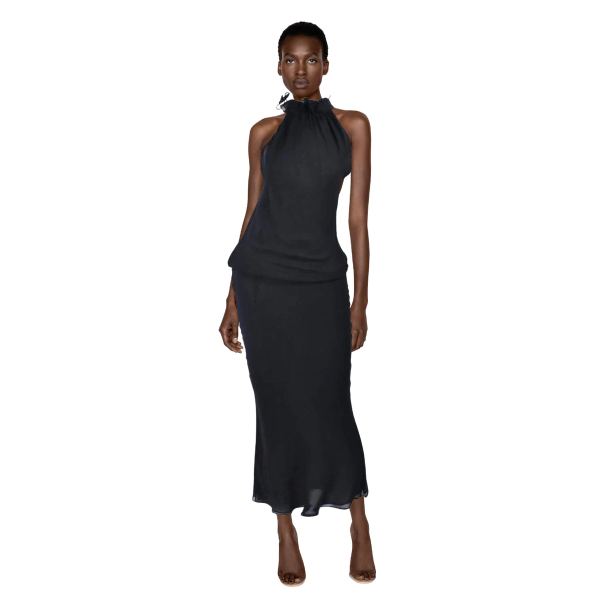EMANUEL UNGARO Black Silk Chiffon Halter Dress | Size 42