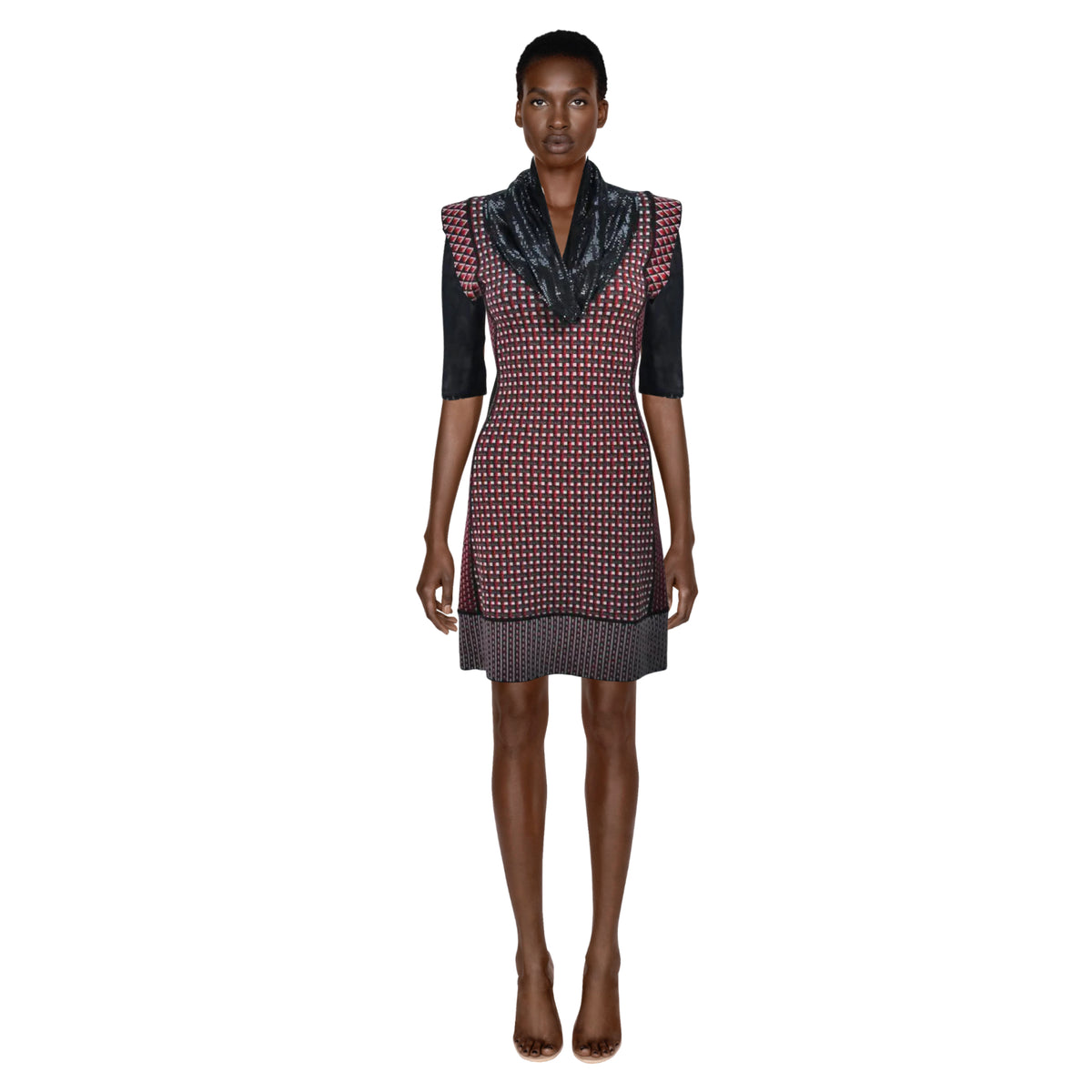 JEAN PAUL GAULTIER Brown Wool Dress with Mesh Collar | Size XS
