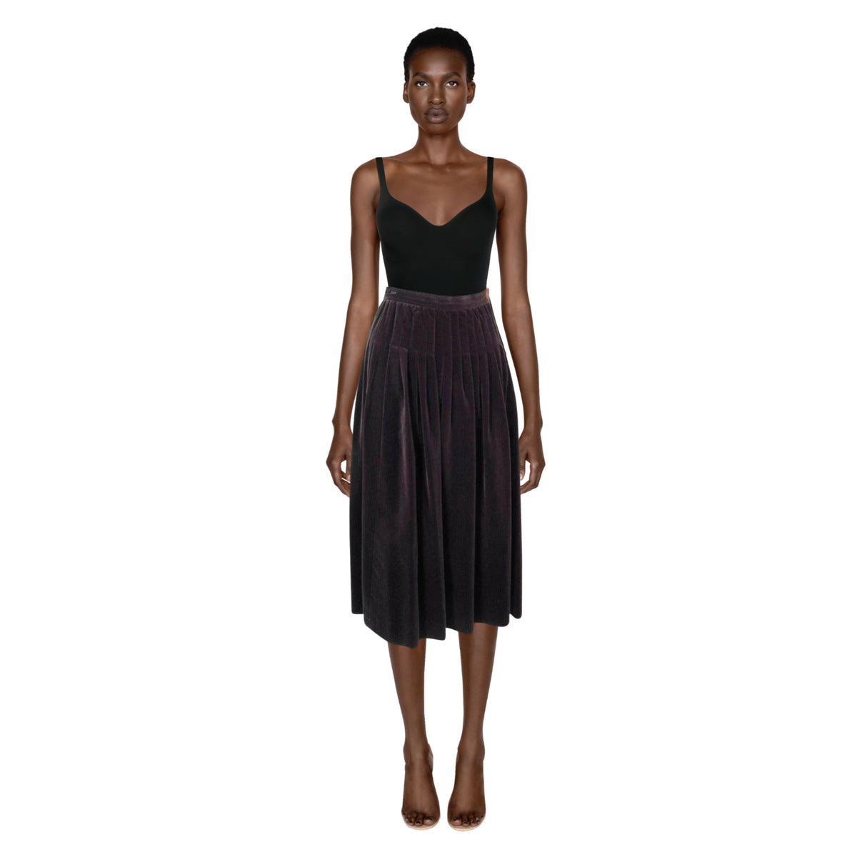 YVES SAINT LAURENT Brown Velvet Pleated Flare Skirt | Size 36
