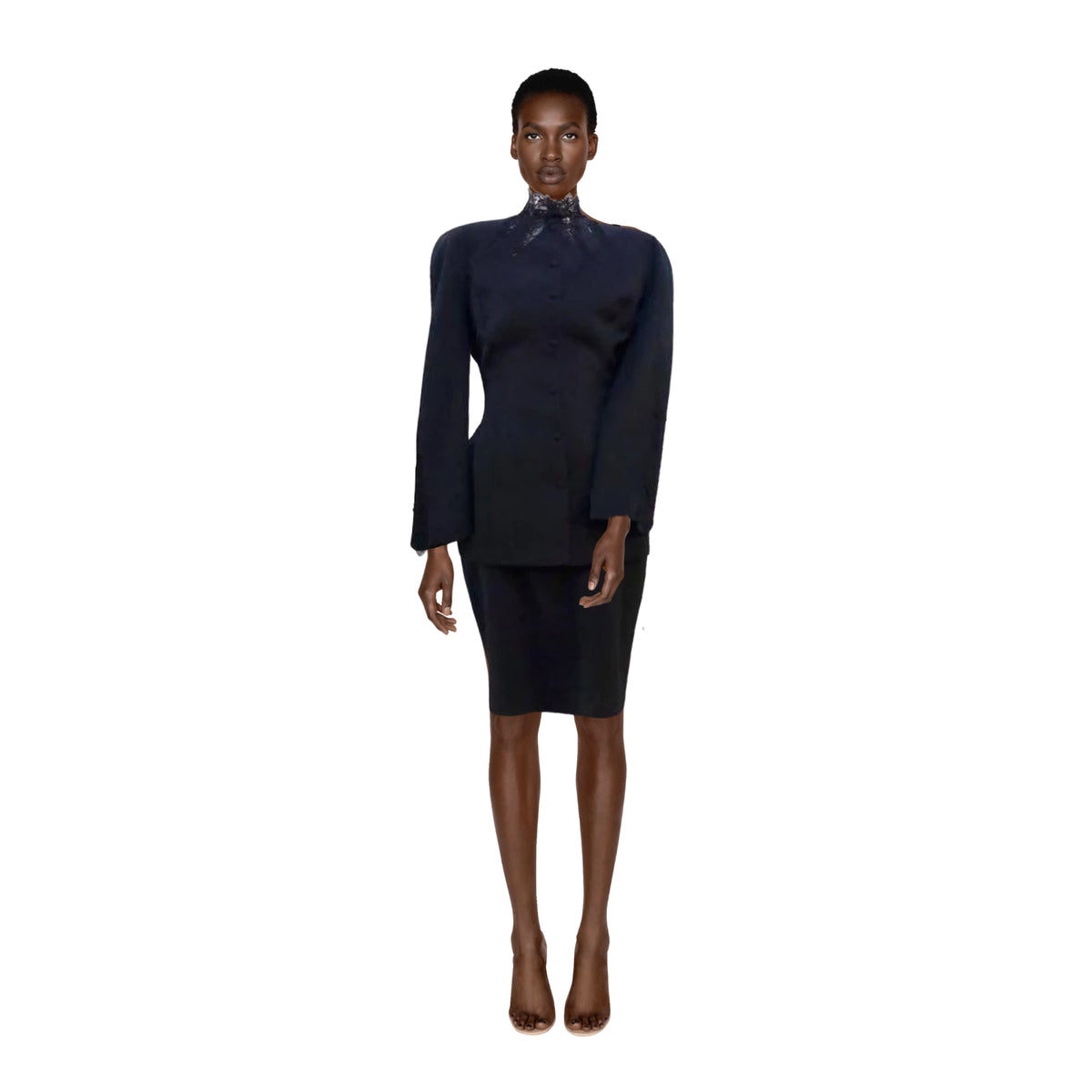 THIERRY MUGLER Black Skirt Suit Set with Lace Details | Size 40