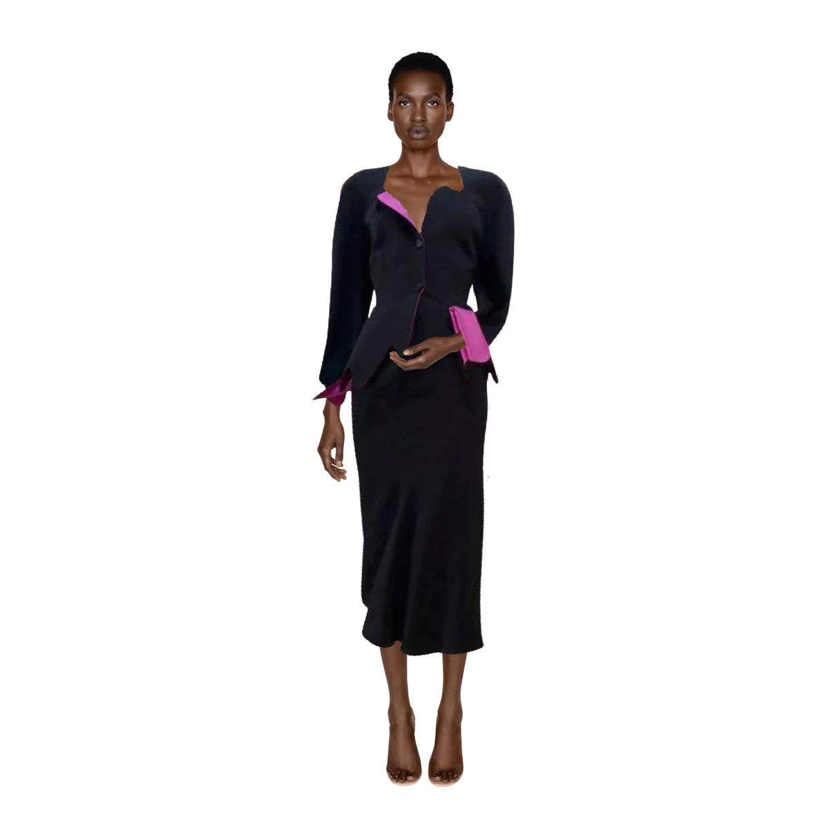 THIERRY MUGLER Black and Pink Skirt Suit Set | Size 40
