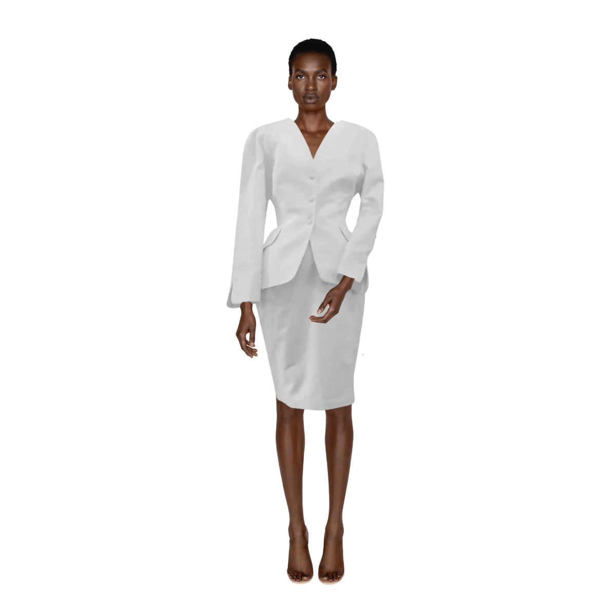 THIERRY MUGLER White Textured Cotton Skirt Suit Set | Size 42