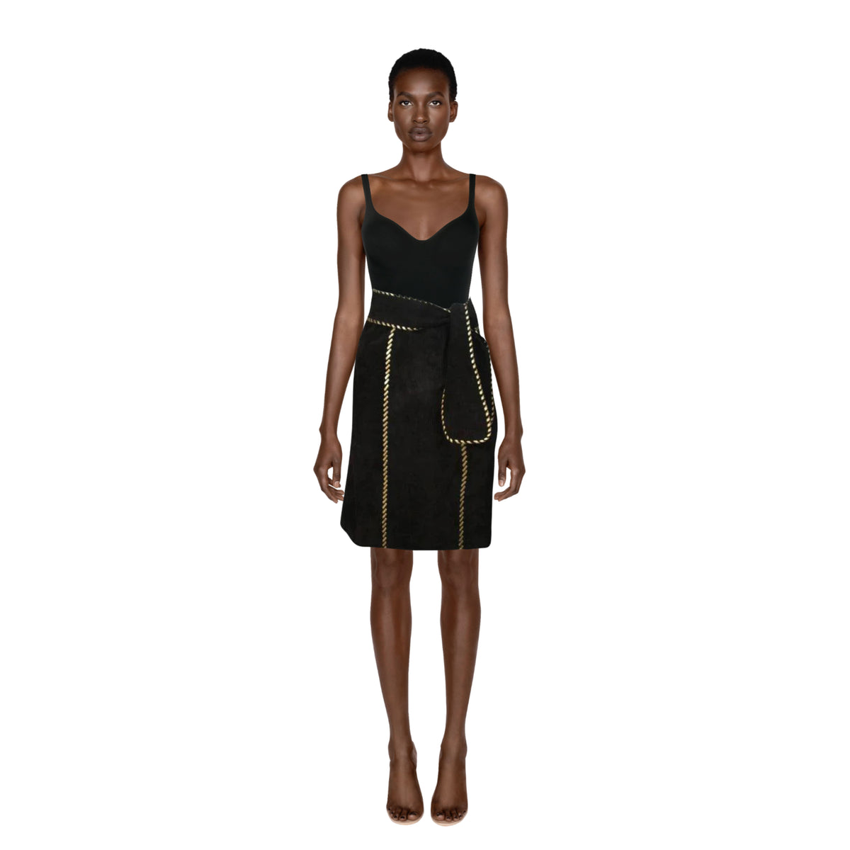 YVES SAINT LAURENT Black Suede Skirt w/ Gold Detail | Size 36