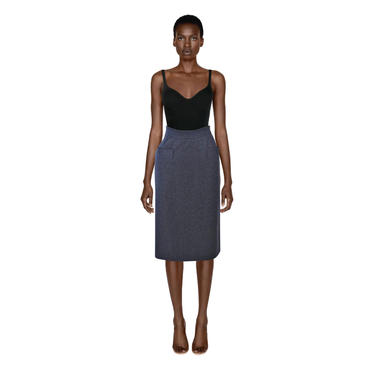 YVES SAINT LAURENT Charcoal Wool Pencil Skirt | Size 46