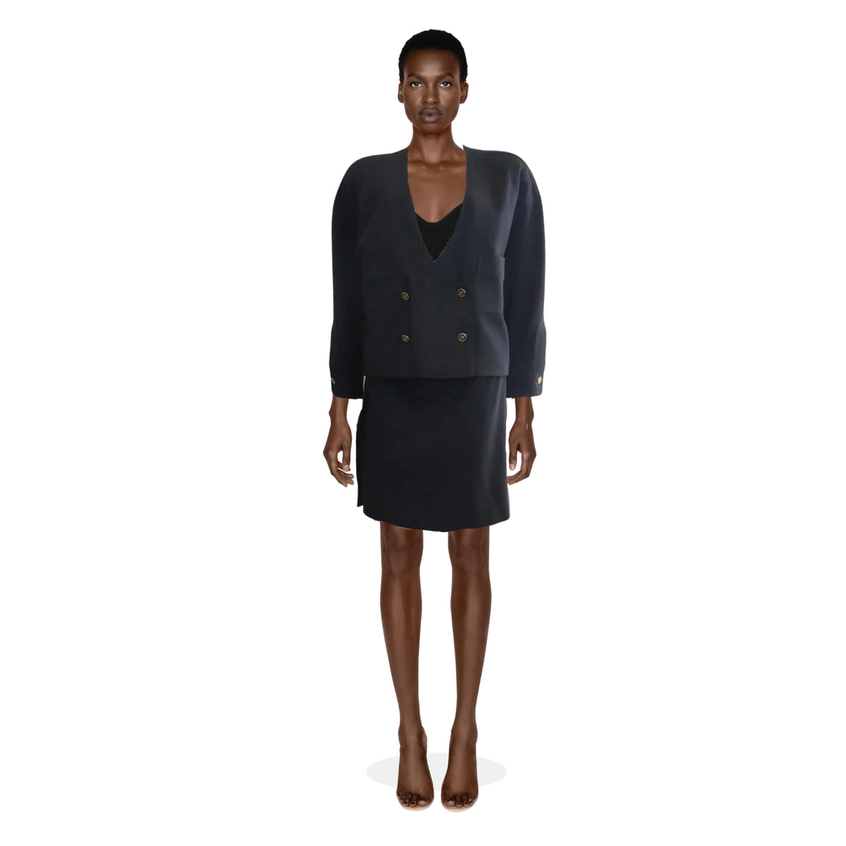 Chanel Navy Blue Double Knit Jacket & Skirt Set | Size 40