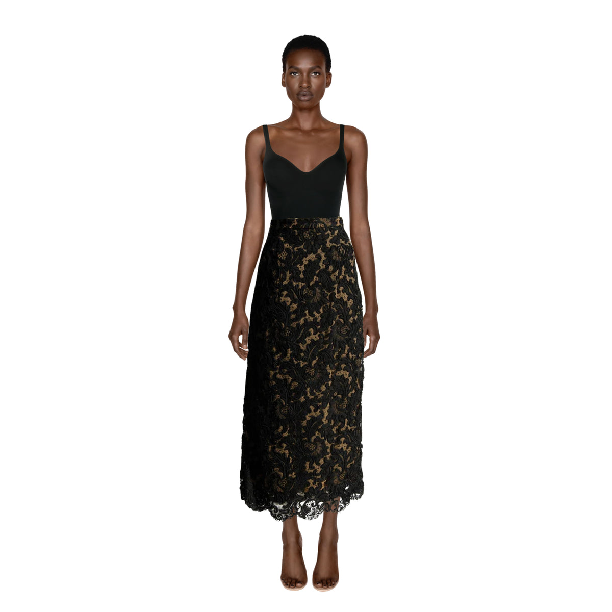 PENNY JENNINGS Vintage Black Silk Lace Skirt | Size M-L