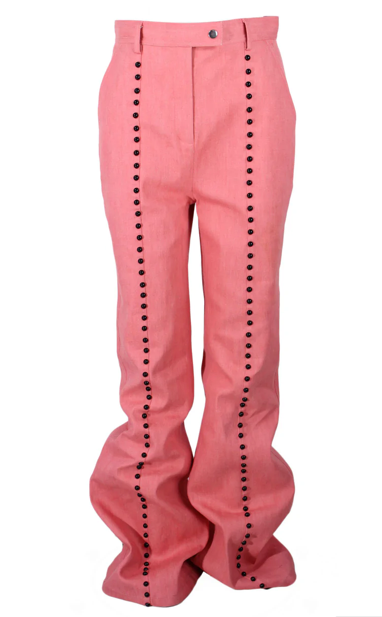Diane Von Furstenberg Pink Black Stud Flare Jeans | US 6