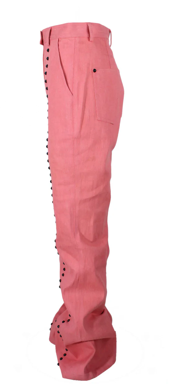Diane Von Furstenberg Pink Black Stud Flare Jeans | US 6