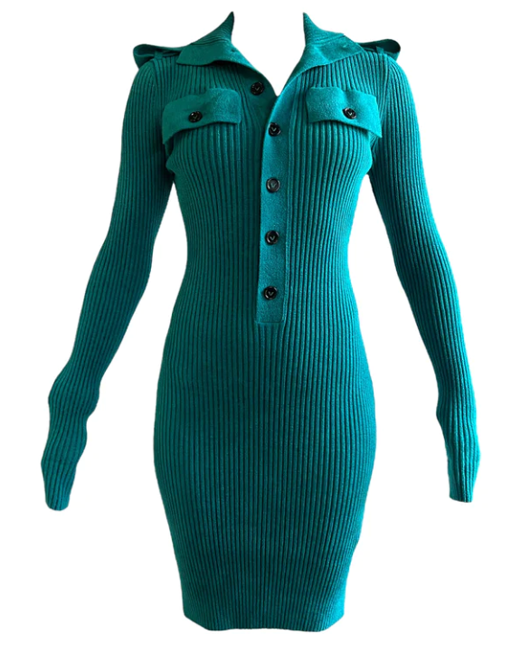 BOTTEGA VENETA Emerald Ribbed Midi Dress | Size XS