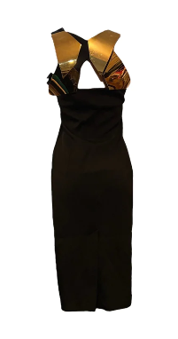 BURBERRY Black and Gold Midi Dress | Size 42