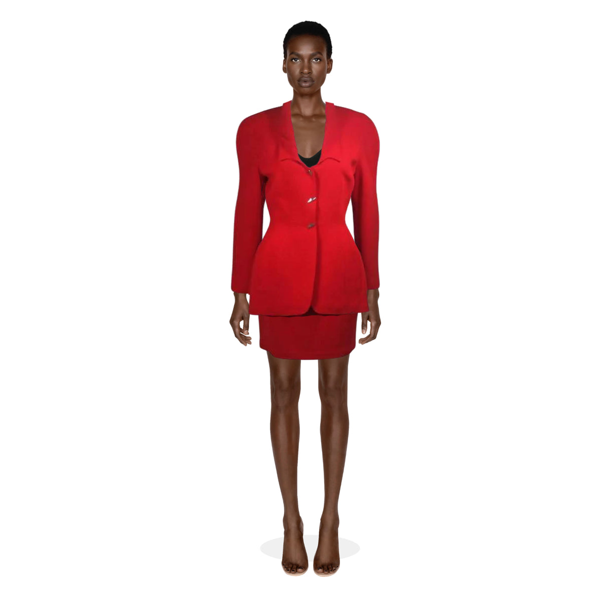 Thierry Mugler Contoured Red Skirt Suit Set | 40