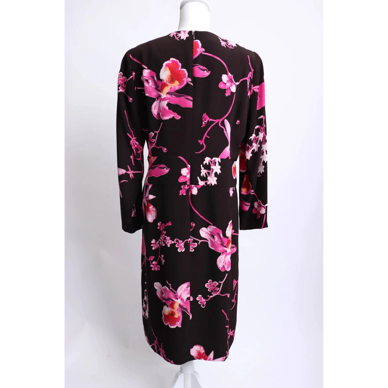 Pre-owned 90's Louis Feraud Black and Pink Crepe Floral Dress - theREMODA