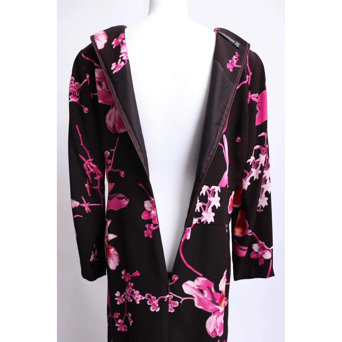 Pre-owned 90's Louis Feraud Black and Pink Crepe Floral Dress - theREMODA