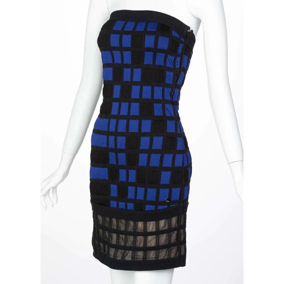 CHANEL Black Blue Strapless Mini Dress Runway, 2013
