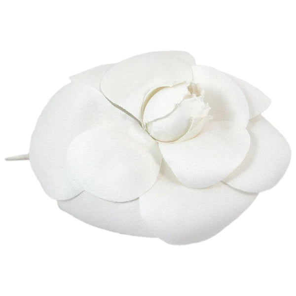 Chanel White Fabric Camelia Flower Camellia Brooch with Box For Sale at  1stDibs