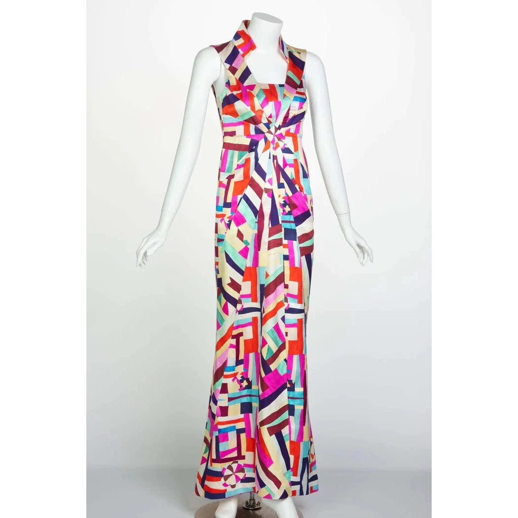 Chanel New Multicolored Print Cut Out Back Maxi Dress