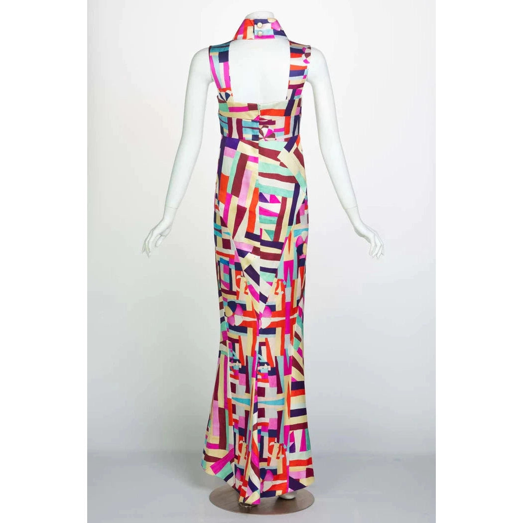 Chanel New Multicolored Print Cut Out Back Maxi Dress