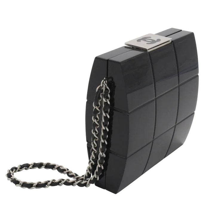 Pre-owned CHANEL Black Perspex Lucite Minaudiere Clutch / Chain Wristlet Collectors - theREMODA